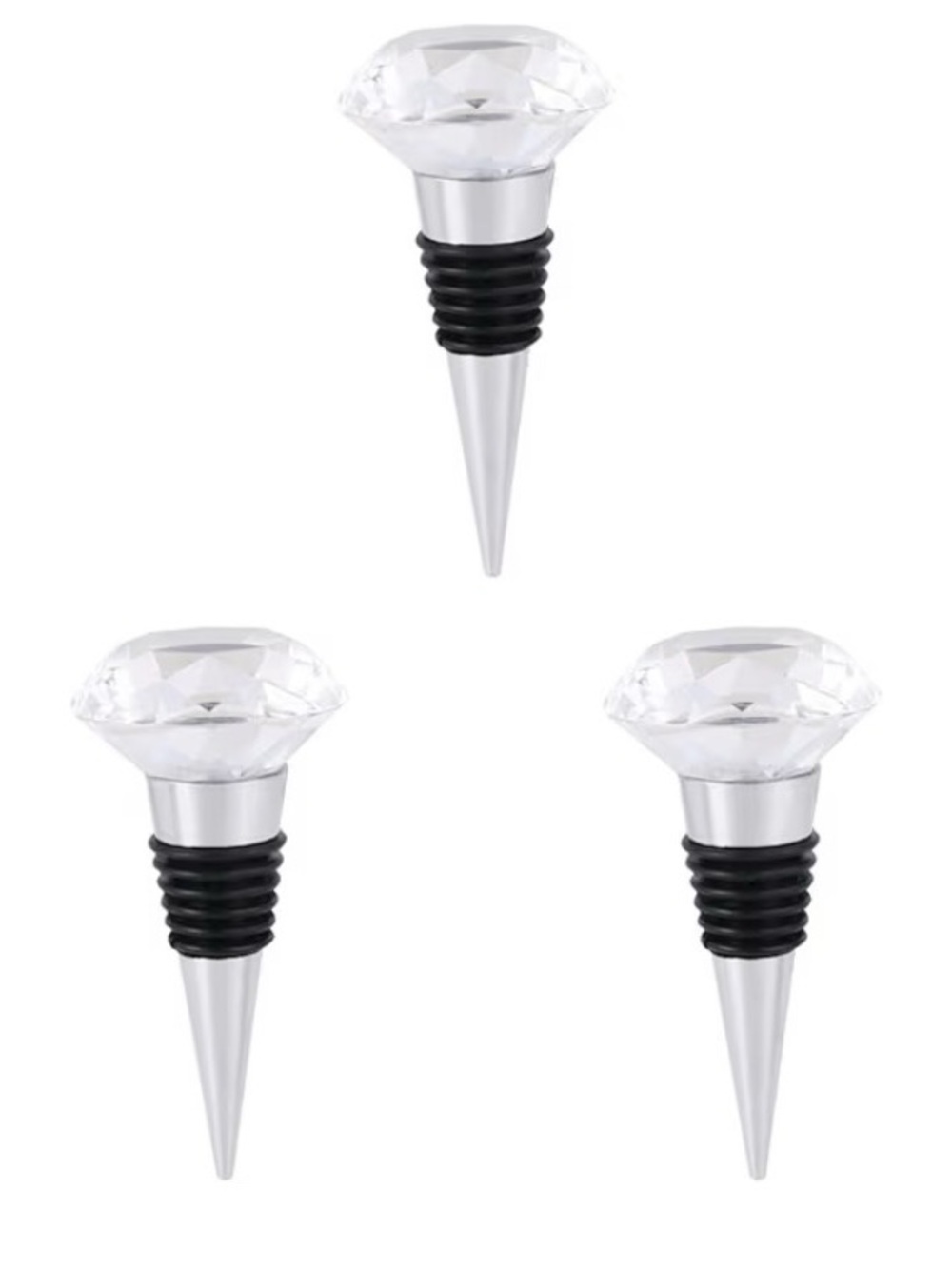 Clear Diamond-Top Wine Bottle Stopper - Set of 3